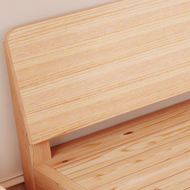 Modern Natural Solid Wood Standard Bed with Rectangular Headboard
