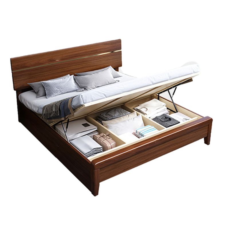 Mid-Century Modern Standard Bed Walnut Espresso Bed Frame With Custom Gold Legs Clearhalo 'Bedroom Furniture' 'Beds' 'furn' 'furn_beds' 'Furniture' 1200x1200_7e6fa470-314b-45d6-896a-5274dc2d3bf4