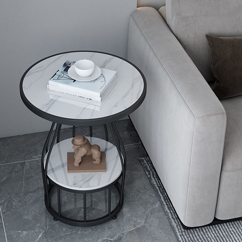 Contemporary Stone Top End Table Dia 19.69" Frame Shelf Included Side Table Clearhalo 'Coffee & Accent Tables' 'End & Side Tables' 'end_side_tables' 'furn' 'furn_end_side_tables' 'Furniture' 'Living Room Furniture' 1200x1200_7e728fdf-a961-46fd-a687-8bd727a285da