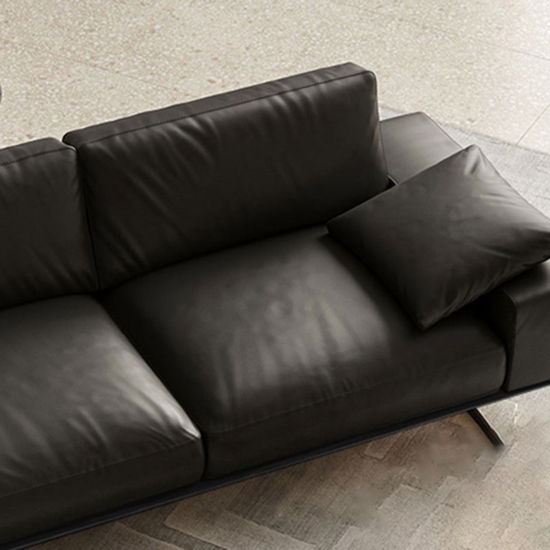 Leather Sofa in Black Stain Resistant Living Room Seating with Pillows