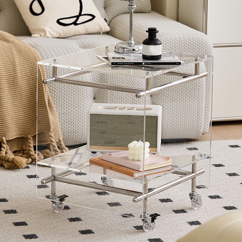Acrylic End Table Metal Accent Side Table for Living Room with Wheels