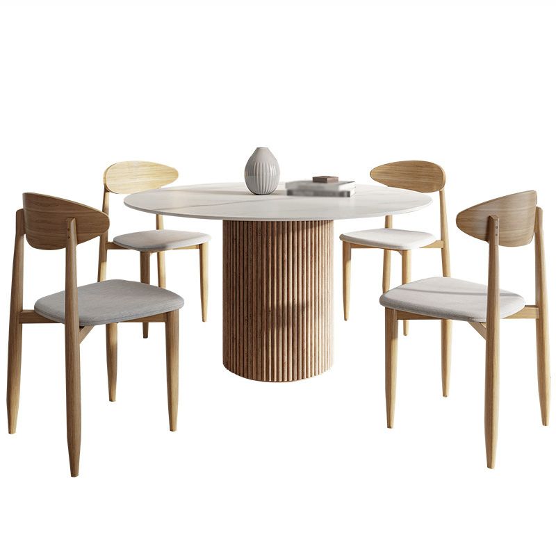 Contemporary Stone Dining Table Round Dining Table with Wood Pedestal Base Clearhalo 'Dining Tables & Seating' 'Dining Tables' 'dining_table' 'furn' 'furn_dining_table' 'Furniture' 'furniture_dining_table' 'Kitchen & Dining Furniture' 'kitchen' 'kitchen_dining_table' 1200x1200_7e79e0fc-641e-4ddb-b408-4c8e50ed0405