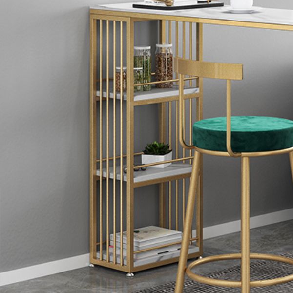Moderner Bartisch aus Metall und Stein, Freiform-Bartisch mit Aufbewahrungsbasis