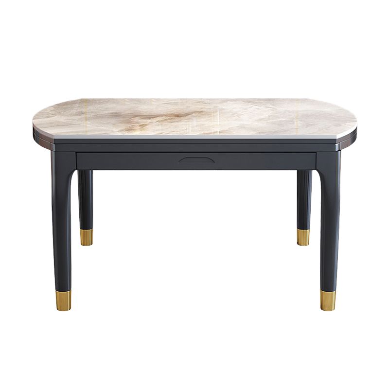 Modern Extendable Grey Stone Top Dining Table with 4 Black Steel Legs Clearhalo 'Dining Tables & Seating' 'Dining Tables' 'dining_table' 'furn' 'furn_dining_table' 'Furniture' 'Kitchen & Dining Furniture' 1200x1200_7e7e47c1-f6a6-4e4d-8321-5d6bcc94da6d