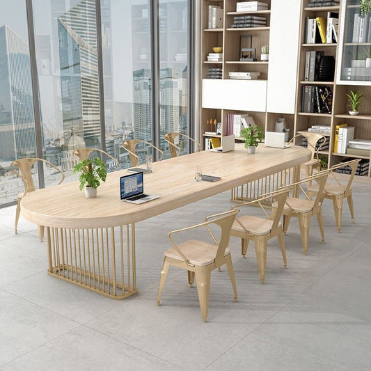 現代スタイルの楕円形のライティングデスクパインソリッドウッドオフィスデスク