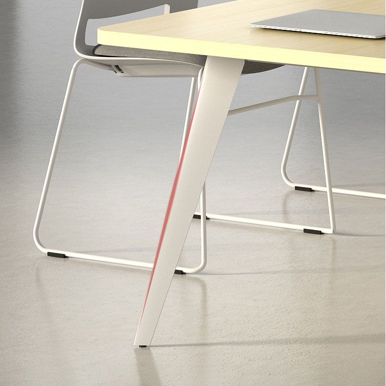 Bureau de bureau manufacturé de couleur naturelle Bureau rectangulaire avec base en métal blanc