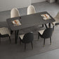 Industrial Rectangle Tripod Base Dining Table Black Frame Stone Top Dining Table Clearhalo 'Dining Tables & Seating' 'Dining Tables' 'dining_table' 'furn' 'furn_dining_table' 'Furniture' 'furniture_dining_table' 'Kitchen & Dining Furniture' 'kitchen' 'kitchen_dining_table' 1200x1200_7e87f53c-3d3a-4141-87e4-7f4a3bb9edb7