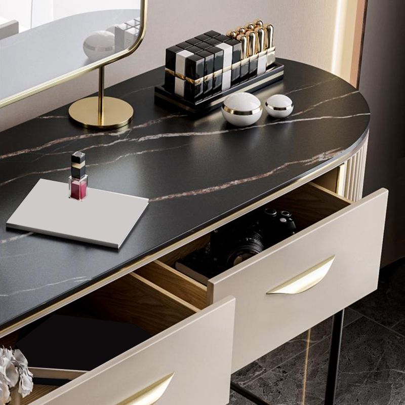 Contemporary Vanity Set, 2 Storage Drawers With Mirror & Padded Stool Clearhalo 'Bedroom Furniture' 'furn' 'furn_makeup_vanities' 'Furniture' 'Makeup Vanities' 'makeup_vanities' 1200x1200_7e8eb74d-17c5-4260-a08f-2f3f67ad4c73