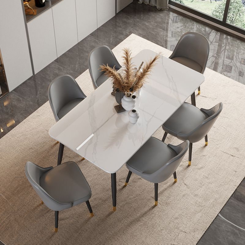 Contemporary Rectangle Stone Table for Restaurant Black Metal Pedestal Dining Table Clearhalo 'Dining Tables & Seating' 'Dining Tables' 'dining_table' 'furn' 'furn_dining_table' 'Furniture' 'Kitchen & Dining Furniture' 1200x1200_7e90ac2f-e4fe-4f28-8ab7-b7101e536682