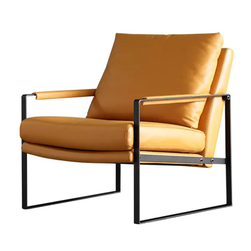 Square Arms Sled Based Faux Leather Arm Chair with Pillow Back Clearhalo 'Accent Chairs' 'accent_chairs' 'Chairs & Seating' 'Furniture' 'furniture_accent_chairs' 'Living Room Furniture' 1200x1200_7e9103a1-5d82-49ff-8630-fb538da03833