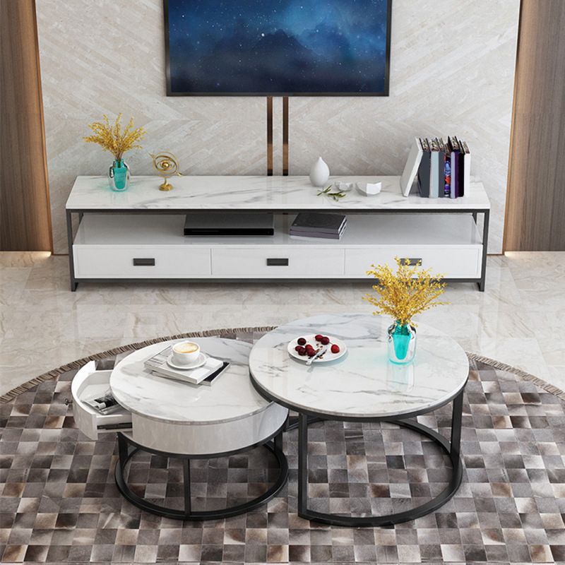 Meuble TV moderne avec 3 tiroirs, console multimédia de rangement ouverte