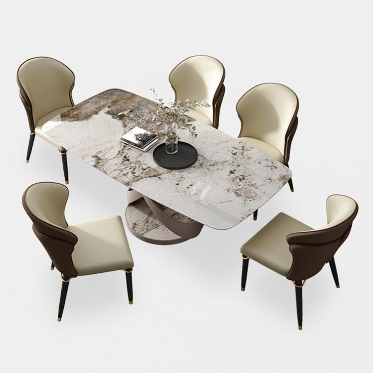 Casual Sintered Stone Standard Dining Table Rectangle Shape Dining Table with Pedestal Base Clearhalo ' dining_table' 'Dining Tables & Seating' 'Dining Tables' 'furn' 'furn_dining_table' 'Furniture' 'furniture_dining_table' 'Kitchen & Dining Furniture' 'kitchen&dining_furn' 'kitchen' 'kitchen_dining_table' 1200x1200_7e95c716-6351-4d2d-bc56-6ae19d95d5d2