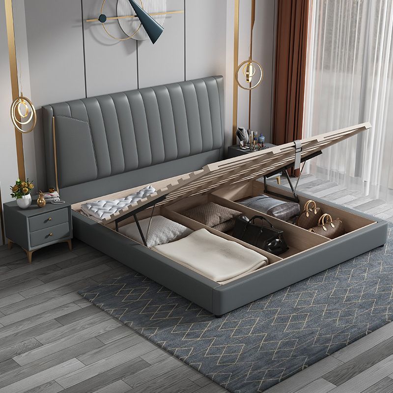 Lit en panneau moderne en mousse gris lit standard avec tête de lit rembourrée