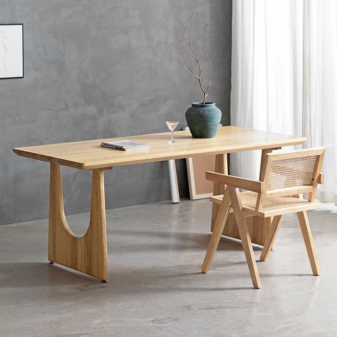 Mesa de comedor rectangular con pedestal doble, mesa moderna de madera de pino para cocina