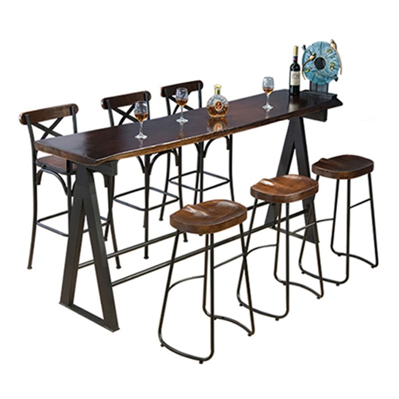 Rectangle Pine Wood Top Bar Table Modern Bar Table with Trestle Base in Black Clearhalo 'Bar Furniture' 'Bar Tables' 'bar_tables' 'furn' 'furn_bar_tables' 'Furniture' 'Kitchen & Dining Furniture' 1200x1200_7ea13155-161c-4110-8d35-850a47ec13d1
