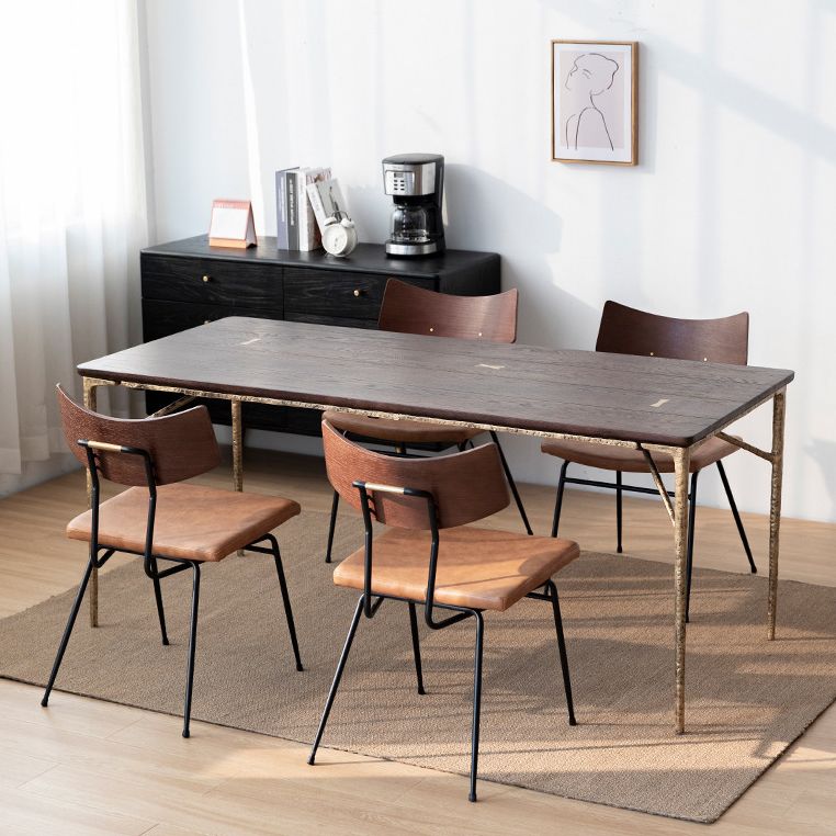 Traditional Luxury Dining Table Rectangle Solid Wood Dining Table with Metal Base Clearhalo 'Dining Tables & Seating' 'Dining Tables' 'dining_table' 'furn' 'furn_dining_table' 'Furniture' 'furniture_dining_table' 'Kitchen & Dining Furniture' 'kitchen' 'kitchen_dining_table' 1200x1200_7ea4d164-65bb-4fdd-8676-6a7925f97470