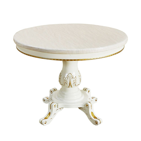 Solid Wood Victorian Round Dining Table Marble Table with Pedestal Base