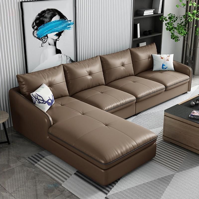 31.49 " H Brown Leather Square Arm Tufted Sofa & Chaise for Living Room Clearhalo 'furn' 'furn_sectionals' 'Furniture' 'Living Room Furniture' 'Sectionals' 1200x1200_7eaa5c36-c014-46f5-b60f-9c05e5da5028