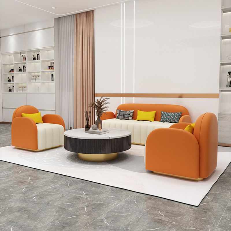 Contemporary Leather Sofa Square Arm Tight Back Sofa for Living Room