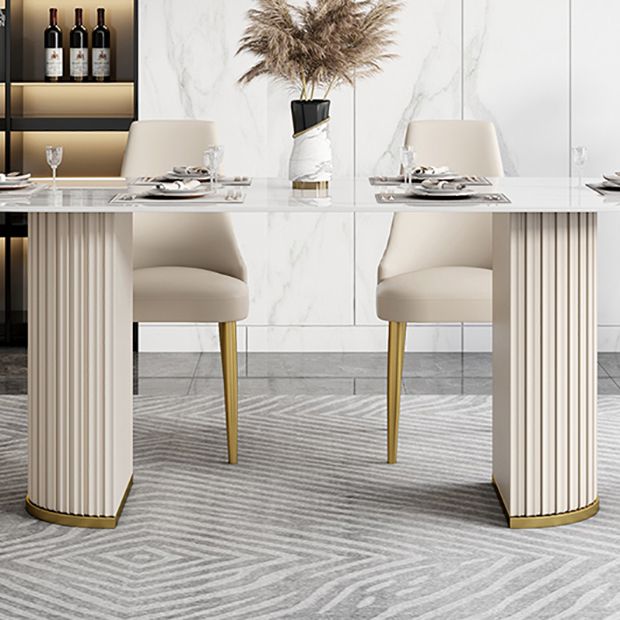 Mesa de piedra sinterizada de lujo mesa blanca ovalada con pedestal doble