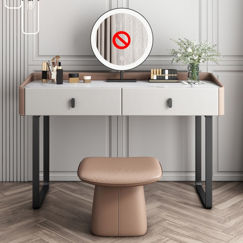 2 Storage Drawers Vanity Table and Stool Set Faux Leather Dresser