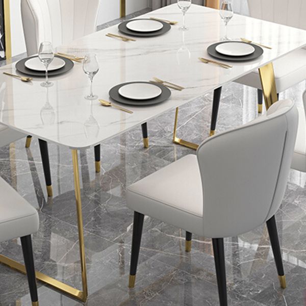 Traditional Luxury Rectangle Dining Table White Sintered Stone Table with Gold Double Pedestal Clearhalo ' dining_table' 'Dining Tables & Seating' 'Dining Tables' 'furn' 'furn_dining_table' 'Furniture' 'furniture_dining_table' 'Kitchen & Dining Furniture' 'kitchen&dining_furn' 'kitchen' 'kitchen_dining_table' 1200x1200_7eb61255-136b-4126-8370-b554a5bcb991