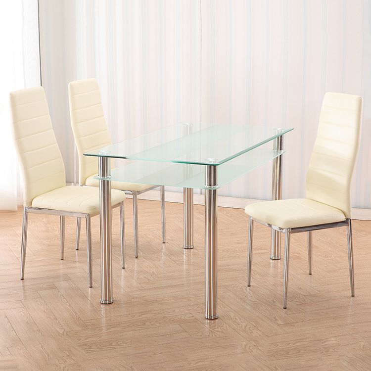 Modern Style Glass Kitchen Dining Table Clear Rectangle Table with 4 Legs for Home Use Clearhalo ' dining_table' 'Dining Tables & Seating' 'Dining Tables' 'furn' 'furn_dining_table' 'Furniture' 'furniture_dining_table' 'Kitchen & Dining Furniture' 'kitchen&dining_furn' 'kitchen' 'kitchen_dining_table' 1200x1200_7eb8099c-e931-4708-b05c-86265b2b6f05
