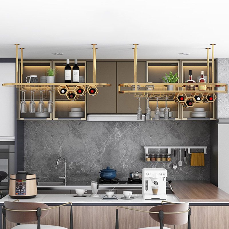 Glam Hanging Wine Rack Metal Wine Bottle & Glass Rack for Living Room Clearhalo 'furn' 'furn_wine_racks' 'Furniture' 'Kitchen & Dining Furniture' 'Wine Racks' 'wine_racks' 1200x1200_7ebda3a1-4518-4889-b16a-d8eb7157b319