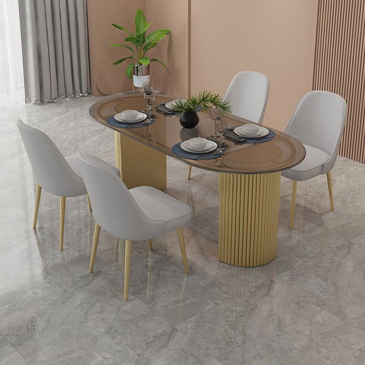 Oval Shape Two-Color Dining Table Simplicity Double Pedestal Table for Dining Room Clearhalo ' dining_table' 'Dining Tables & Seating' 'Dining Tables' 'furn' 'furn_dining_table' 'Furniture' 'furniture_dining_table' 'Kitchen & Dining Furniture' 'kitchen&dining_furn' 'kitchen' 'kitchen_dining_table' 1200x1200_7ebe13ce-e288-49f6-9d2c-9763f98db78a