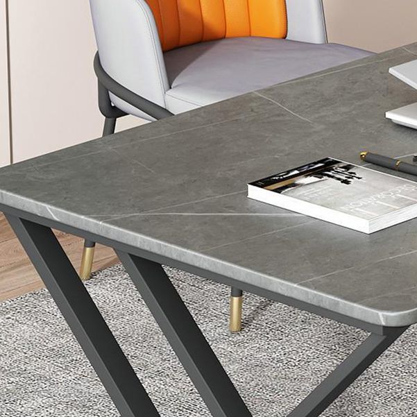 Escritorio de oficina moderno de 1 estante Stone 29.53 "de alto escritorio de escritura con patas de hierro