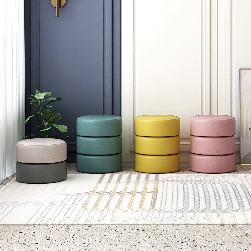 Moderne vlekbestendige standaard ronde geel leer Ottoman voor woonkamer