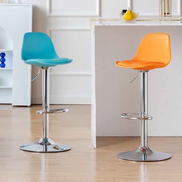 Living Room Nordic Liftable Barstool Leather Bar Stool with Silver Base Clearhalo 'Bar Furniture' 'Bar Stools' 'bar_stools' 'furn' 'furn_bar_stools' 'Furniture' 'Kitchen & Dining Furniture' 1200x1200_7ec201ed-8c50-4f69-ad85-62ae2efa7d18