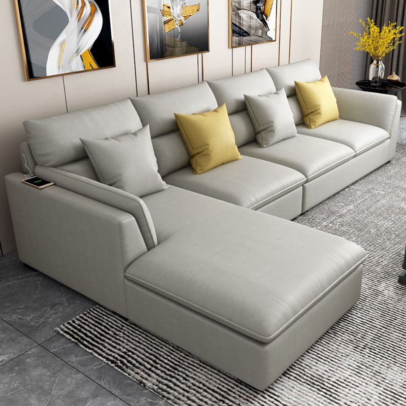 Nordic Faux Leather Stationary Living Room Pillow Top Arm Sofa Chaise