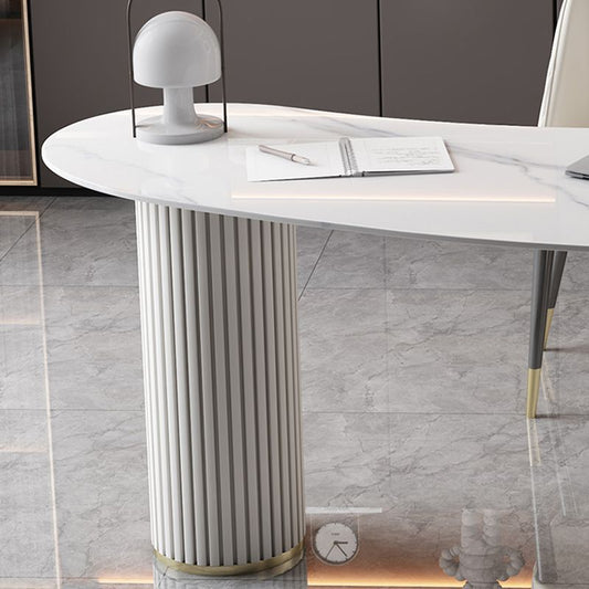 Unconventional Shape Office Desk Pedestal Glam Writing Desk in White Clearhalo 'furn' 'furn_office_desk' 'Furniture' 'Office Desks' 'Office Furniture' 'office_desk' 1200x1200_7ec6f8f8-af24-41f3-bdc8-44b559709cae