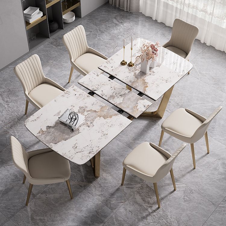 Glam 1/4/5/7 Pieces Rectangle Dining Table Set with Sintered Stone Scalable Dinette Set Clearhalo 'Dining Room Sets' 'Dining Tables & Seating' 'dining_room_set' 'furn' 'furn_dining_room_set' 'Furniture' 'furniture_dining_room_set' 'Kitchen & Dining Furniture' 'kitchen&dining_furn' 'kitchen' 1200x1200_7ec8d78d-ebc0-4e4b-998b-6bbeec1fcfab