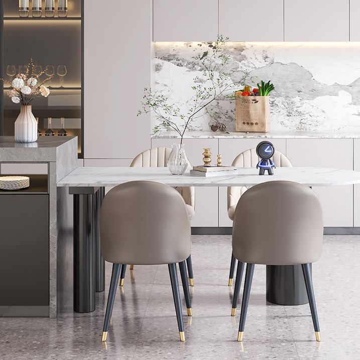 Modern Style Dining Table White Sintered Stone Dining Table with Black Base for Kitchen Clearhalo 'Dining Tables & Seating' 'Dining Tables' 'dining_table' 'furn' 'furn_dining_table' 'Furniture' 'furniture_dining_table' 'Kitchen & Dining Furniture' 'kitchen' 'kitchen_dining_table' 1200x1200_7ece2801-c3dc-4de5-bbae-3bc7e51e98dd