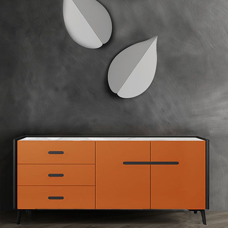 Glam Buffet Sideboard White Sintered Stone Top Server with Door and Drawer Clearhalo 'buffet_sideboard' 'Buffets & Sideboards' 'furn' 'furn_buffet_sideboard' 'Furniture' 'Kitchen & Dining Furniture' 1200x1200_7ed12eda-417e-428d-b62f-48373e89e4c6