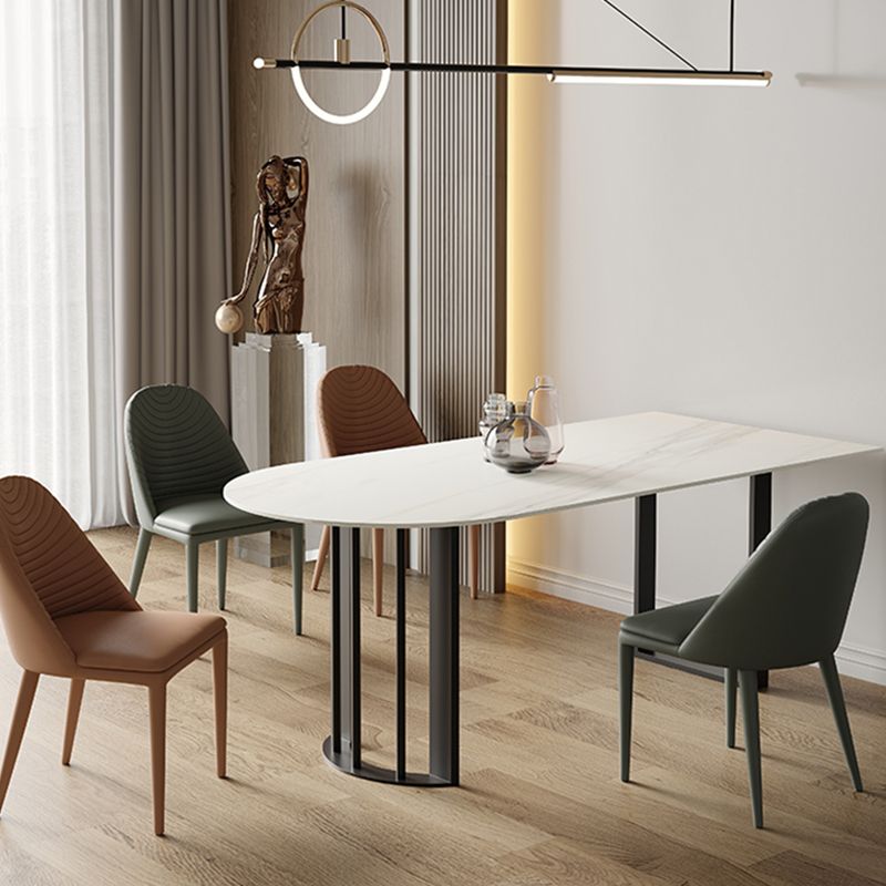Irregular Sintered Stone Dining Table Modern Island Table with White/Black Double Pedestal Clearhalo ' dining_table' 'Dining Tables & Seating' 'Dining Tables' 'furn' 'furn_dining_table' 'Furniture' 'furniture_dining_table' 'Kitchen & Dining Furniture' 'kitchen&dining_furn' 'kitchen' 'kitchen_dining_table' 1200x1200_7ed1443f-e6f8-459c-8ab6-a9f01f890df2