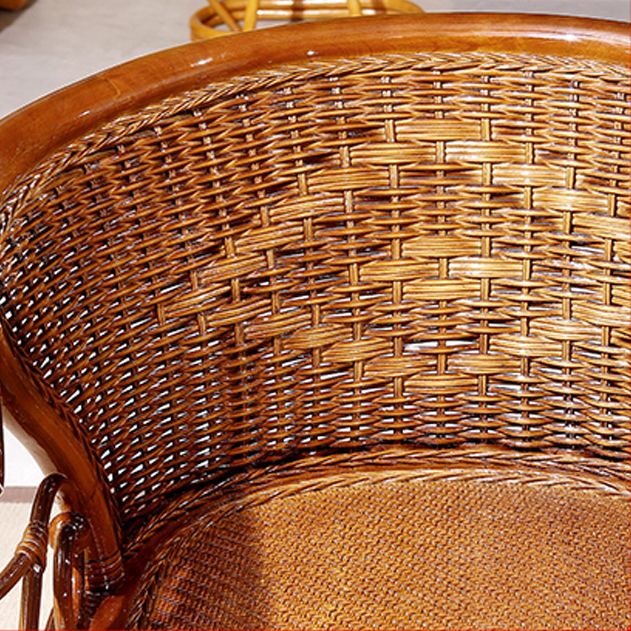 Traditional Dining Chair Rattan Solid Wood Base Arm Chair for Home Use