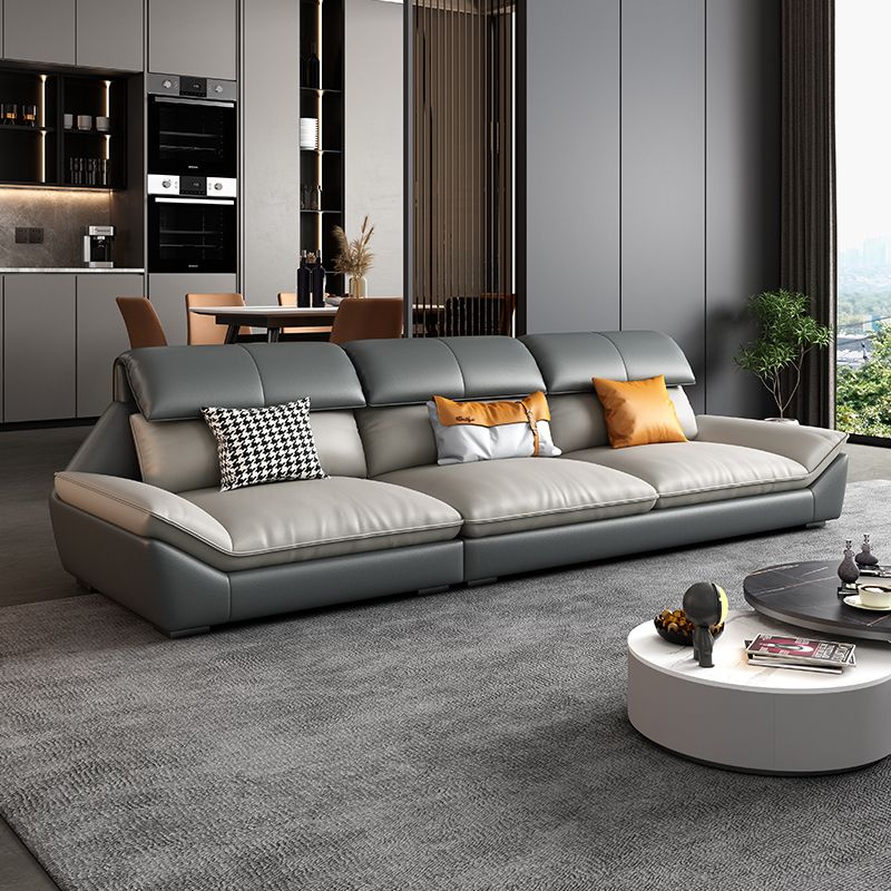 Contemporary Grey Faux Leather Sectional Pillow Top Arm Stain-Resistant Sofa and Chaise Clearhalo 'furn' 'furn_sectionals' 'Furniture' 'furniture_sectionals' 'kitchen' 'kitchen_sectionals' 'Living Room Furniture' 'Sectionals' 1200x1200_7ed5736c-74cb-45d9-9ccc-7124dc387825