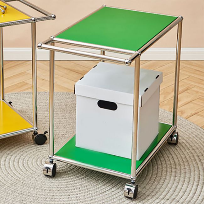 Medieval Modern Style Rectangular Metal Side Table with Wheel Base Design