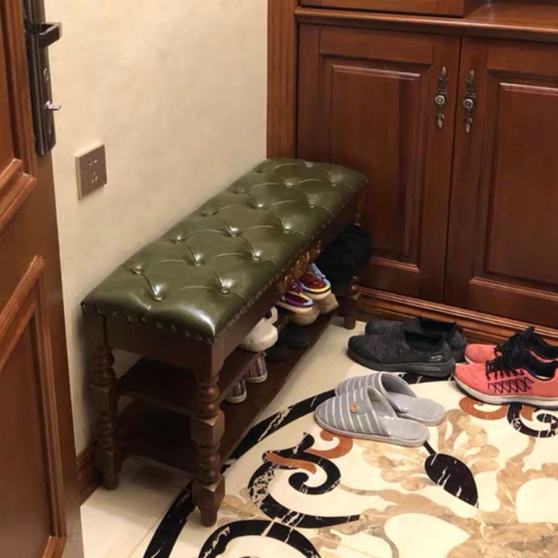 11.7インチW伝統的な座席ベンチソリッドウッド玄関ベンチ布張り