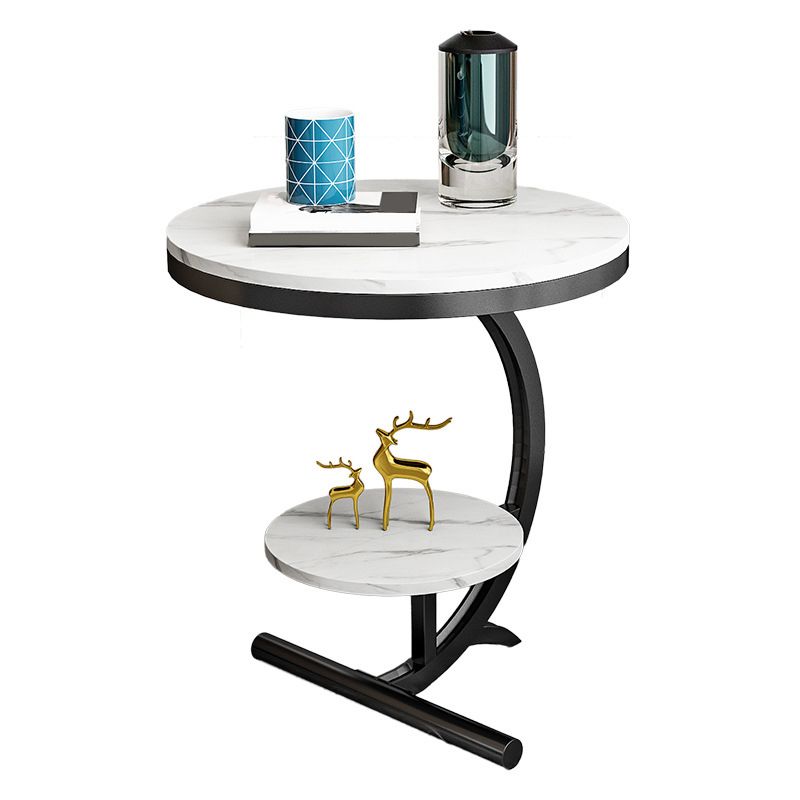 Glam Round Stone Side End Table Abstract Double Tier Sofa Side End Table Clearhalo 'Coffee & Accent Tables' 'End & Side Tables' 'end_side_tables' 'furn' 'furn_end_side_tables' 'Furniture' 'Living Room Furniture' 1200x1200_7edc8189-931e-4efb-a48c-a560a50b6935