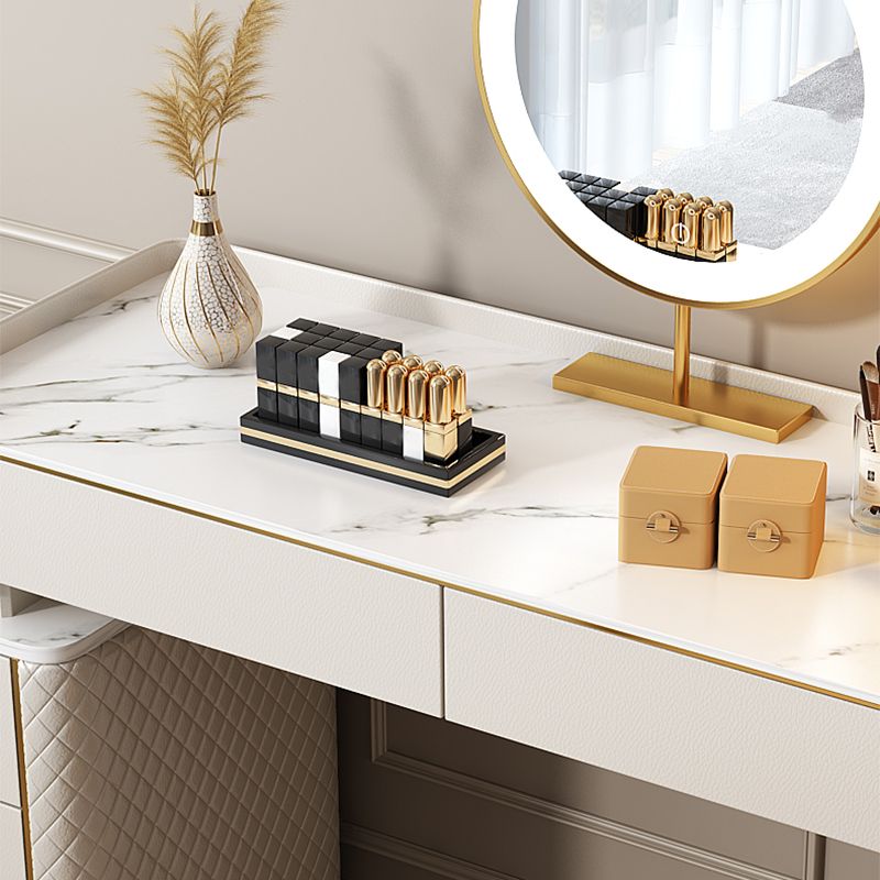 Vanity per trucco per trucco per trucco glam in legno e in pelle