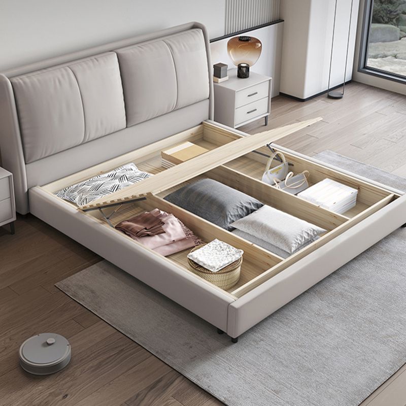 Modernes Kiefernholz -Holzpaneelbett echtes Lederbettrahmen mit gepolstertem Kopfteil