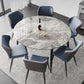 Round Stone Dining Table Modern Extendable Dining Table with 4 Legs in Matte Finish