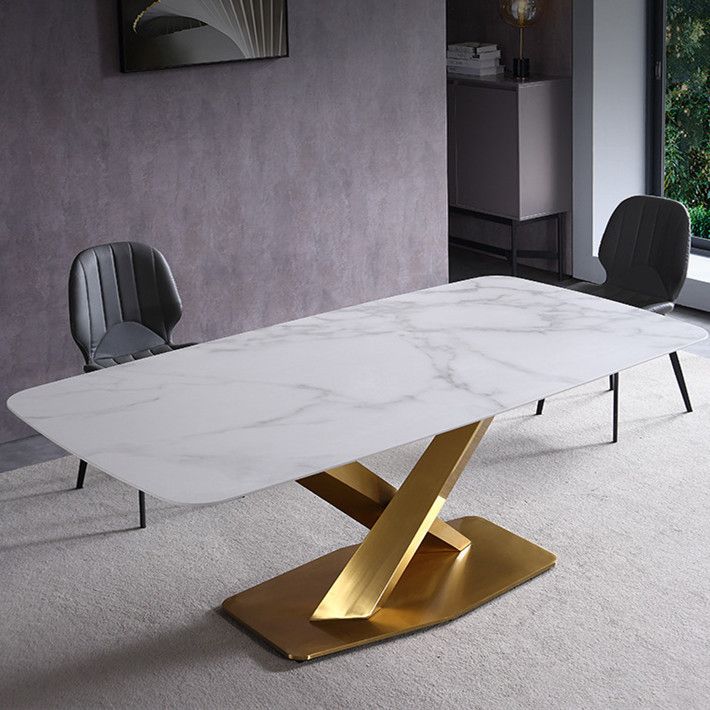 Contemporary Rectangle Dining Room Table Sintered Stone Table with Pedestal Base Clearhalo ' dining_table' 'Dining Tables & Seating' 'Dining Tables' 'furn' 'furn_dining_table' 'Furniture' 'furniture_dining_table' 'Kitchen & Dining Furniture' 'kitchen&dining_furn' 'kitchen' 'kitchen_dining_table' 1200x1200_7ee8ed85-91ee-4e08-98ba-e38b6a4ba5bb