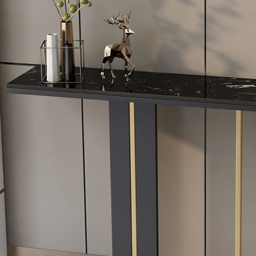 Mesa de consola superior de mármol moderna con tapa rectangular y base de pedestal