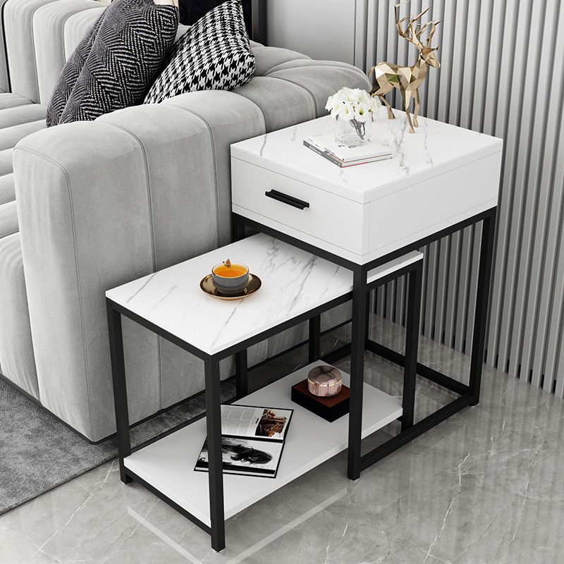 Contemporary Living Room Sofa Side Table Stone Top End Table with Drawer and Shelf Clearhalo 'Coffee & Accent Tables' 'End & Side Tables' 'end_side_tables' 'furn' 'furn_end_side_tables' 'Furniture' 'Living Room Furniture' 1200x1200_7eec3fbb-2ba1-46db-b9b4-72234503a8d8
