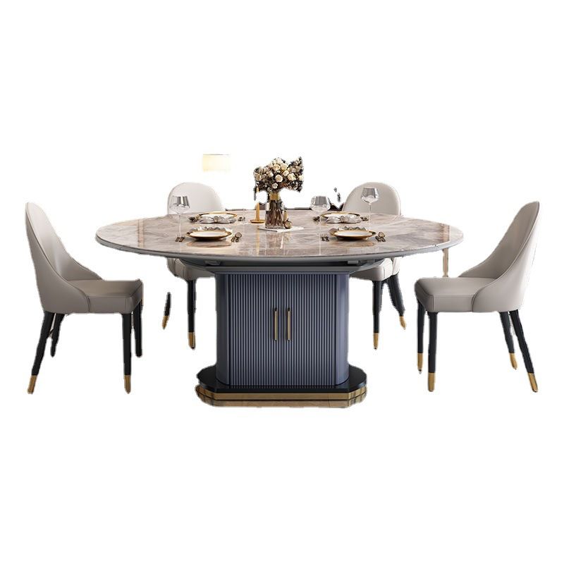 Glam Style Round Sintered Stone Dining Room Set Space-Saving Design Dining Table Furniture Clearhalo 'Dining Room Sets' 'Dining Tables & Seating' 'dining_room_set' 'furn' 'furn_dining_room_set' 'Furniture' 'furniture_dining_room_set' 'Kitchen & Dining Furniture' 'kitchen&dining_furn' 'kitchen' 1200x1200_7eed052a-7fee-47e7-98d5-c87d1df1dbd8